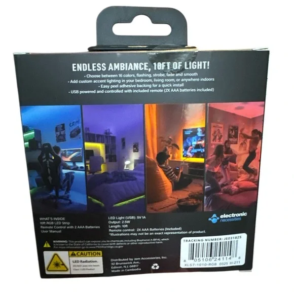 LED Strip Light Indoor 10FT 50+LEDS Remote Included‎ Peel & Stick - Picture 2 of 3